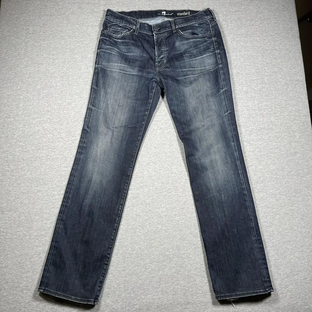 7 For All Mankind Standard Jeans Mens 34x32 Blue Medium Wash Straight Distressed